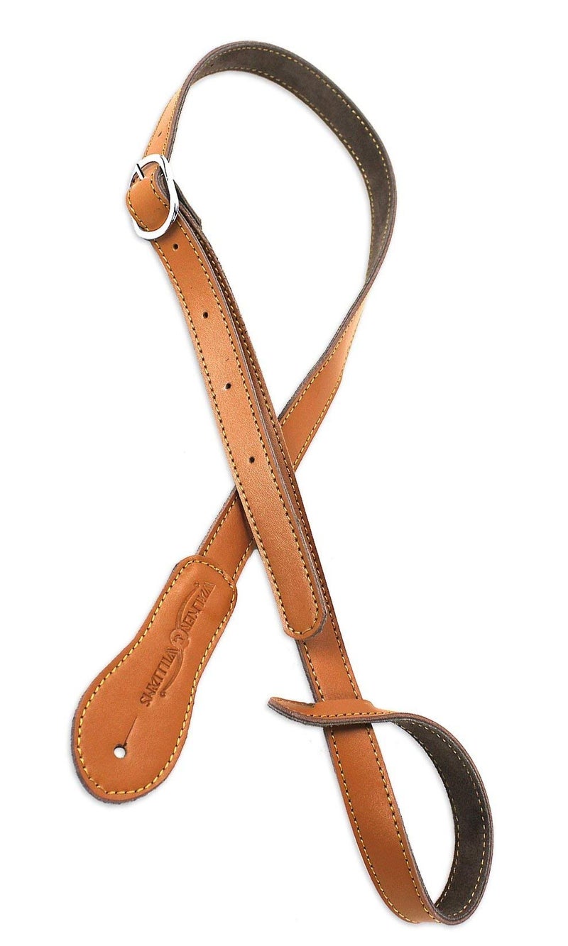 Walker & Williams M-78 Premium Tan Finish Thick Grain Leather Adjustable Mandolin, Mandola, Bouzouki Strap - Image 1